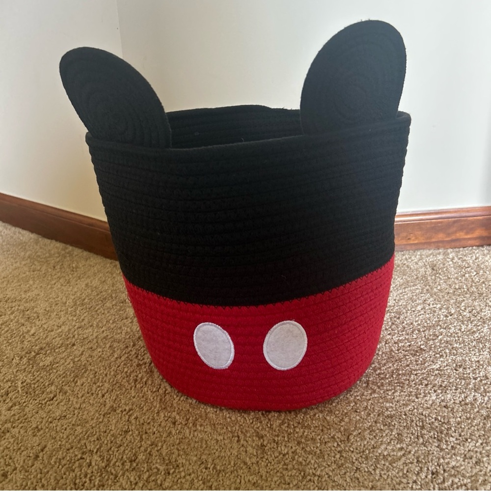 Disney Mickey Mouse Rope Storage Basket Black and Red with Ears new with tags